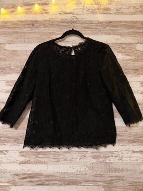 Talbots Black Lace 3/4 Sleeve Blouse